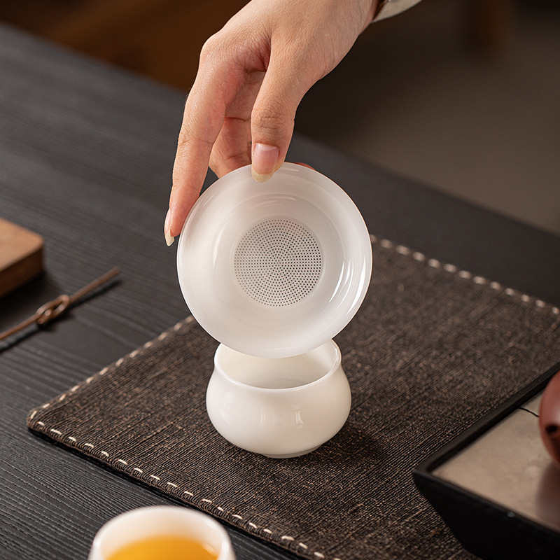 Filtru de ceai din porțelan alb, cu filtrare integrată – set de ceai ceramic complet