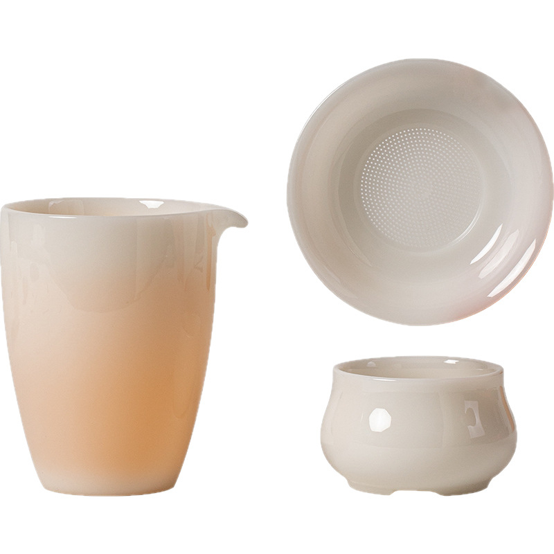 Filtru de ceai din porțelan alb, cu filtrare integrată – set de ceai ceramic complet