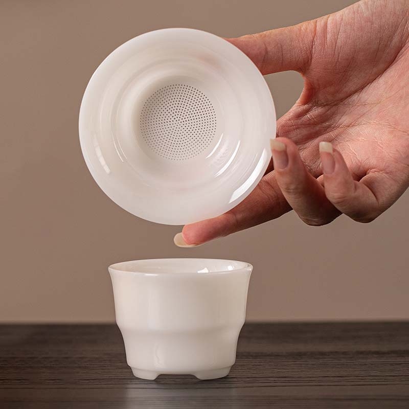 Filtru de ceai din porțelan alb, cu filtrare integrată – set de ceai ceramic complet