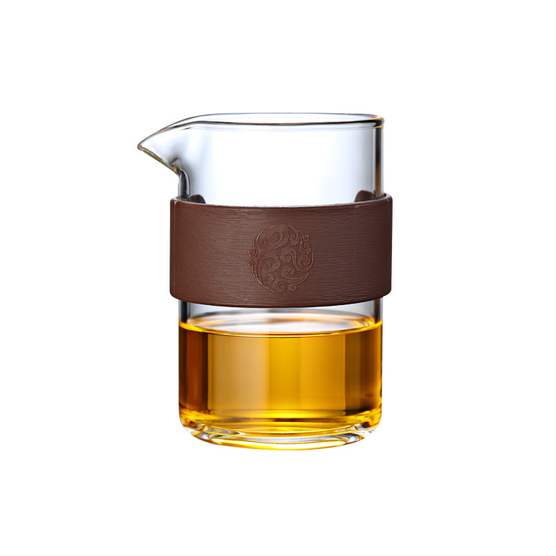 Set Gongfu de ceai transparent în stil japonez, cu ceașcă de egalizare din sticlă rezistentă la căldură și separator din sticlă, pentru uz casnic