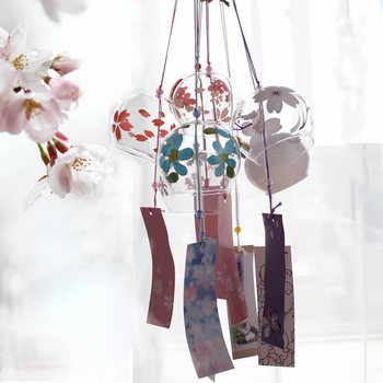Staklena zvona za vjetar s ručno oslikanim sakura cvjetovima, japanski stil, viseća dekoracija za dom