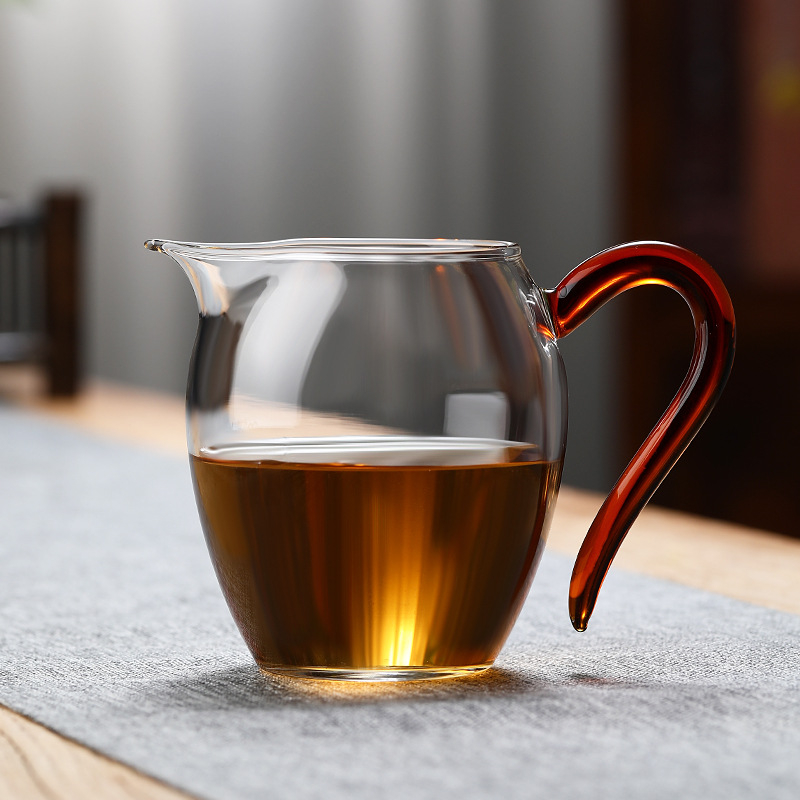 Cană din sticlă borosilicată, cu mâner colorat, pentru ceremonia ceaiului, gură ascuțită și flux curat, capacitate mare pentru uz casnic
