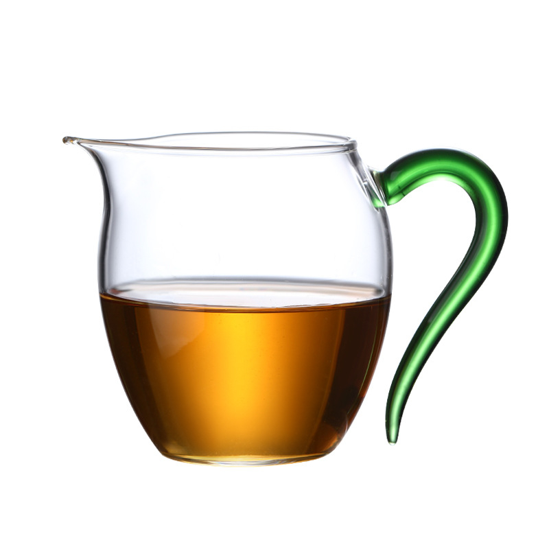 Cană din sticlă borosilicată, cu mâner colorat, pentru ceremonia ceaiului, gură ascuțită și flux curat, capacitate mare pentru uz casnic