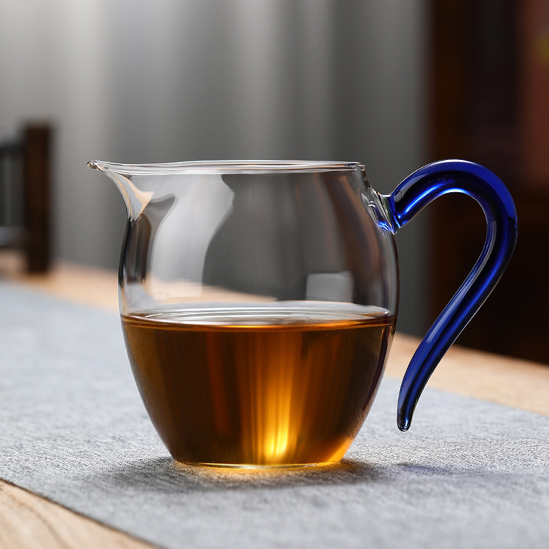 Cană din sticlă borosilicată, cu mâner colorat, pentru ceremonia ceaiului, gură ascuțită și flux curat, capacitate mare pentru uz casnic