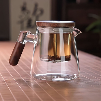 Ceainic elegant pentru uz casnic, separare ceai-apă prin apăsare, tip presă, model 2025, interior din sticlă complet