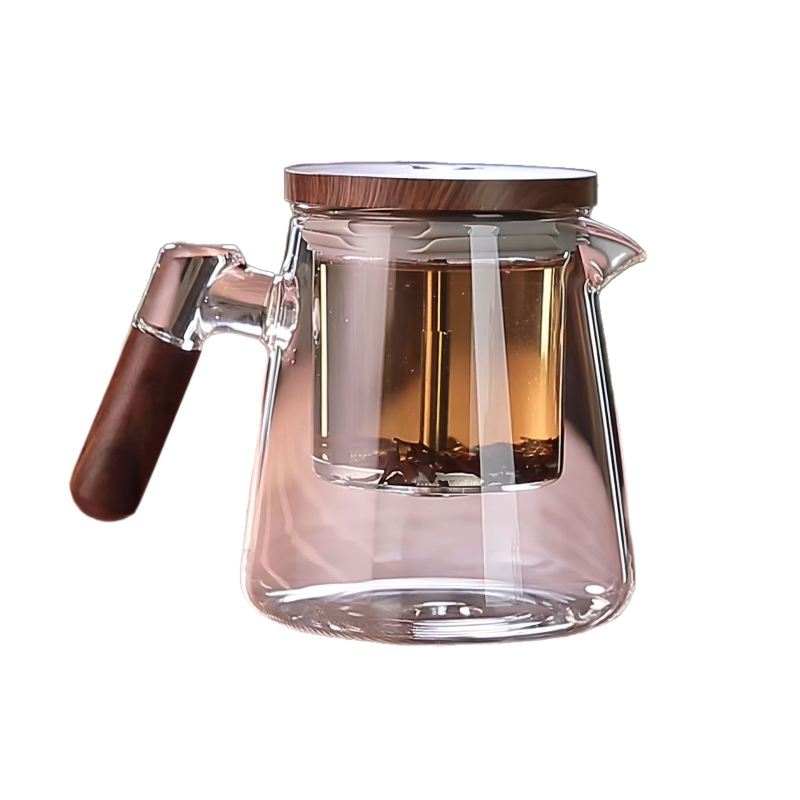 Ceainic elegant pentru uz casnic, separare ceai-apă prin apăsare, tip presă, model 2025, interior din sticlă complet