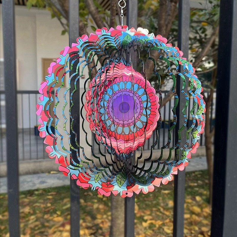 3D rotirajući zvonci vjetra s mandala dizajnom – za vanjski vrt i balkon, metalni viseći ukras