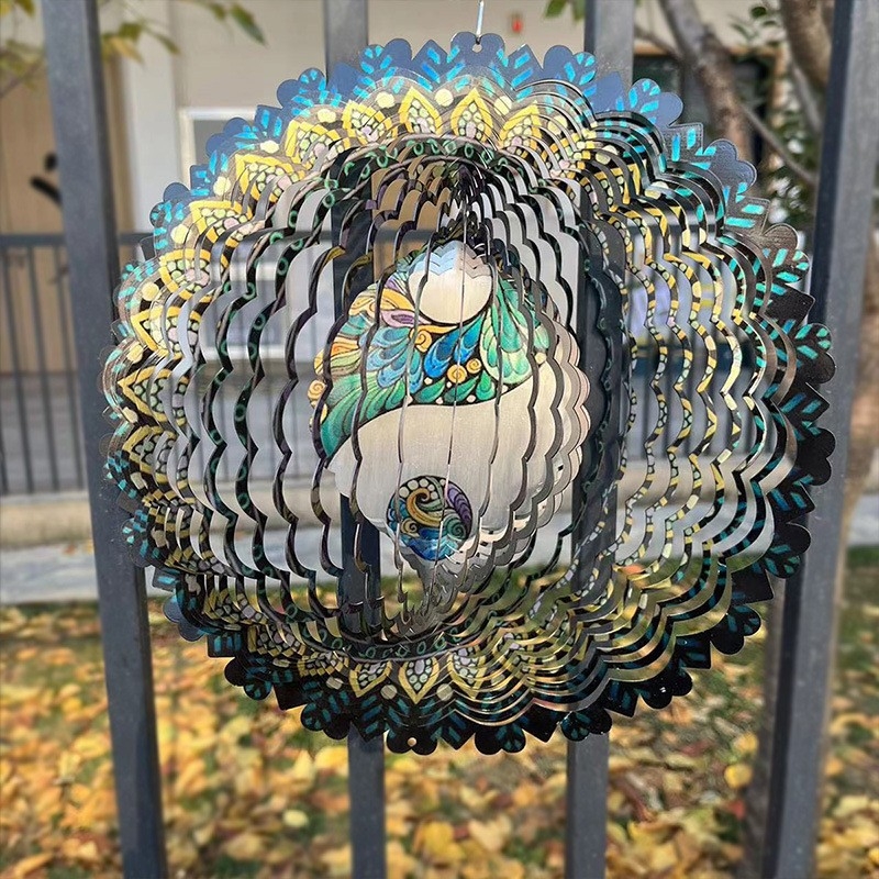 3D rotirajući zvonci vjetra s mandala dizajnom – za vanjski vrt i balkon, metalni viseći ukras