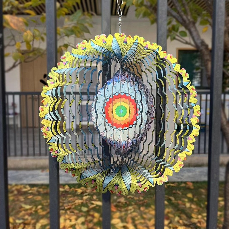 3D rotirajući zvonci vjetra s mandala dizajnom – za vanjski vrt i balkon, metalni viseći ukras