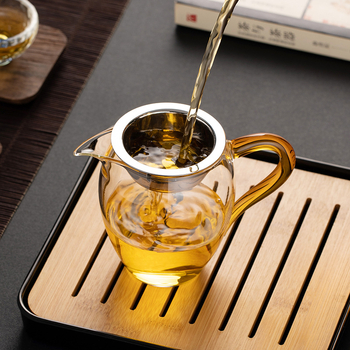 Ceșuță de ceai din sticlă cu filtru încorporat și separatoare de ceai, design rezistent la căldură, set de filtre pentru ceai și accesorii Kung Fu ceai