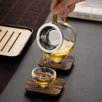Ceșuță de ceai din sticlă cu filtru încorporat și separatoare de ceai, design rezistent la căldură, set de filtre pentru ceai și accesorii Kung Fu ceai