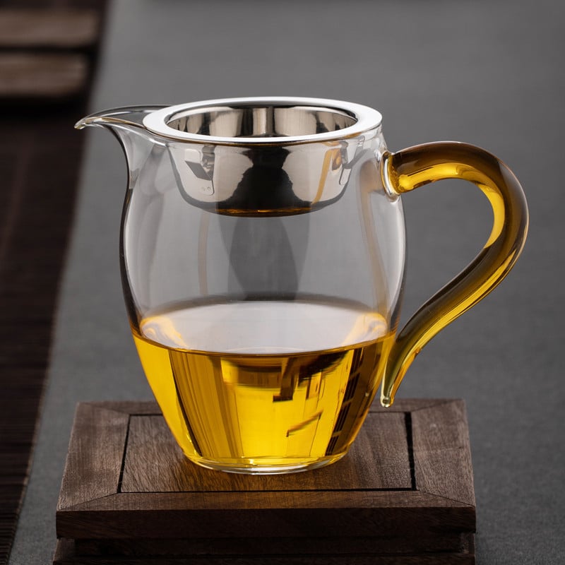 Ceșuță de ceai din sticlă cu filtru încorporat și separatoare de ceai, design rezistent la căldură, set de filtre pentru ceai și accesorii Kung Fu ceai