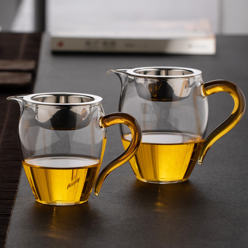 Ceșuță de ceai din sticlă cu filtru încorporat și separatoare de ceai, design rezistent la căldură, set de filtre pentru ceai și accesorii Kung Fu ceai