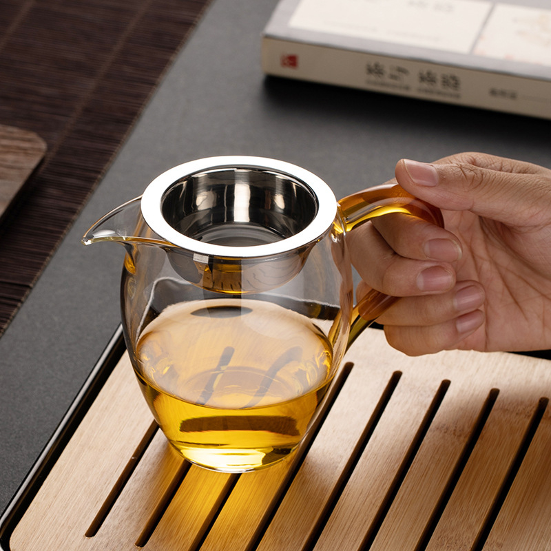 Ceșuță de ceai din sticlă cu filtru încorporat și separatoare de ceai, design rezistent la căldură, set de filtre pentru ceai și accesorii Kung Fu ceai