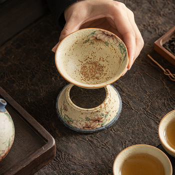 Set Gongfu Ceai din Porțelan Albastru-Alb cu Glazură Roșie – Ceainic ceramic cu mâner de ridicare și cești, pentru casă și birou, de lux