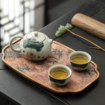 Ge Kiln set de ceai Kung Fu pictat manual, pentru uz casnic, ceainic ceramic de înaltă calitate, cești și gaiwan
