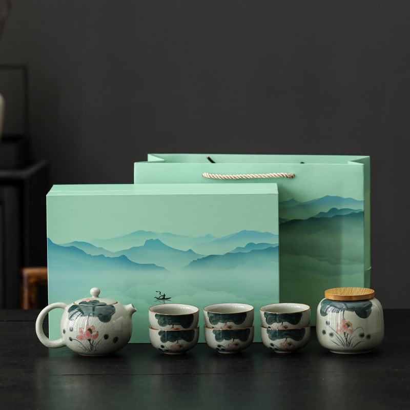 Ge Kiln set de ceai Kung Fu pictat manual, pentru uz casnic, ceainic ceramic de înaltă calitate, cești și gaiwan