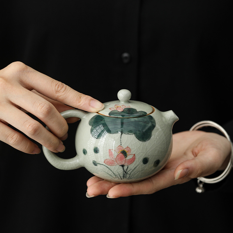 Ge Kiln set de ceai Kung Fu pictat manual, pentru uz casnic, ceainic ceramic de înaltă calitate, cești și gaiwan