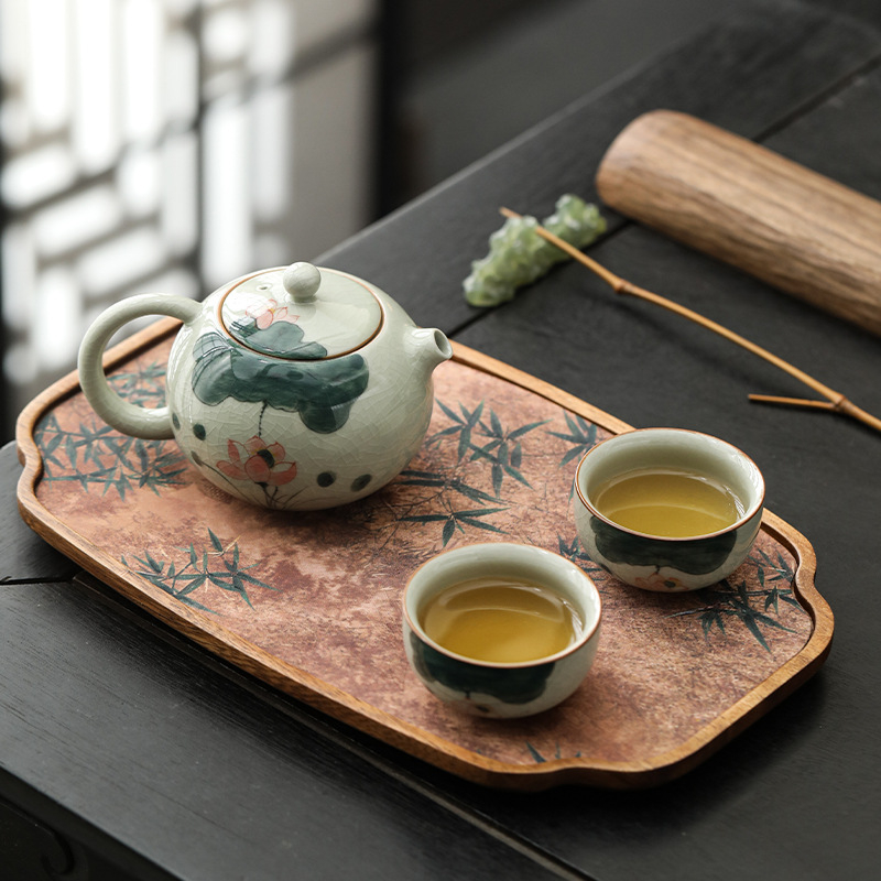 Ge Kiln set de ceai Kung Fu pictat manual, pentru uz casnic, ceainic ceramic de înaltă calitate, cești și gaiwan