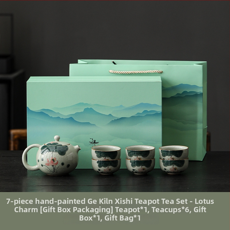 Ge Kiln set de ceai Kung Fu pictat manual, pentru uz casnic, ceainic ceramic de înaltă calitate, cești și gaiwan