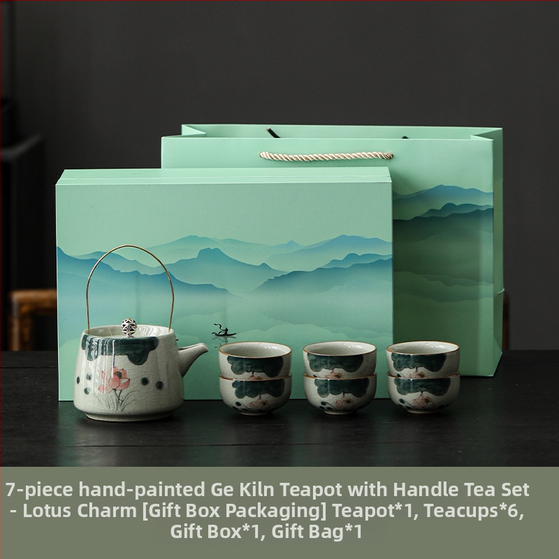 Ge Kiln set de ceai Kung Fu pictat manual, pentru uz casnic, ceainic ceramic de înaltă calitate, cești și gaiwan