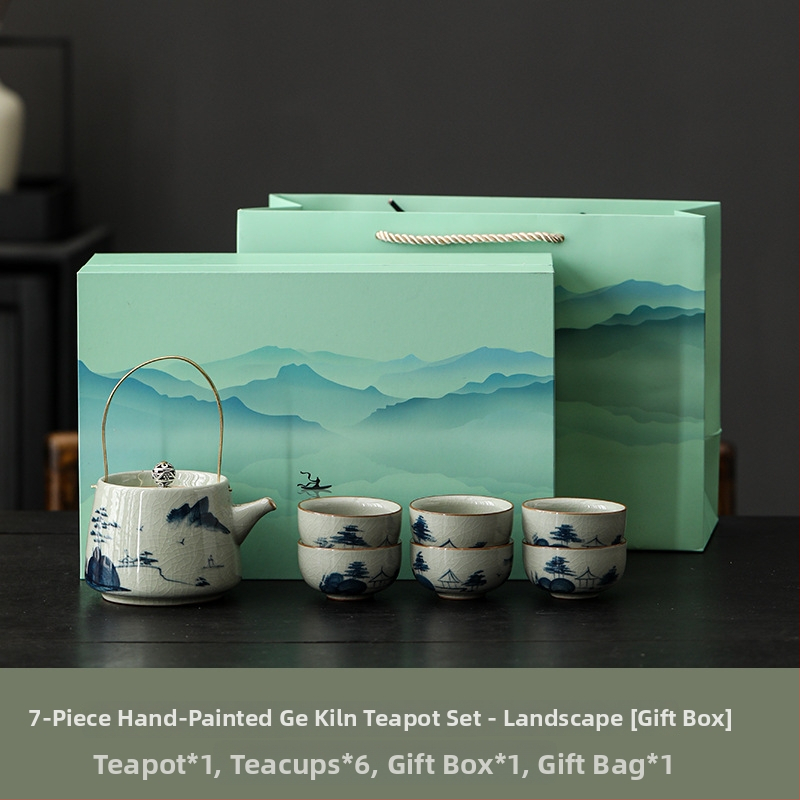 Ge Kiln set de ceai Kung Fu pictat manual, pentru uz casnic, ceainic ceramic de înaltă calitate, cești și gaiwan