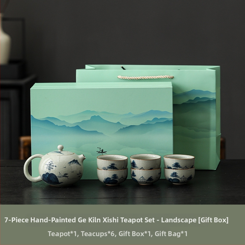 Ge Kiln set de ceai Kung Fu pictat manual, pentru uz casnic, ceainic ceramic de înaltă calitate, cești și gaiwan