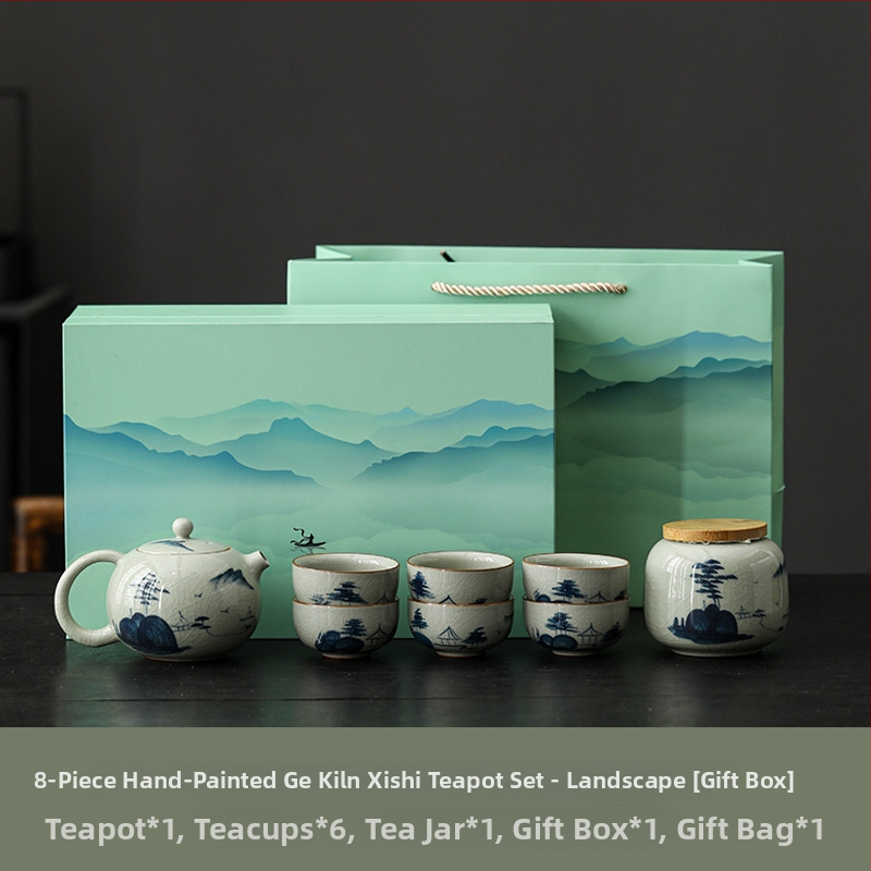 Ge Kiln set de ceai Kung Fu pictat manual, pentru uz casnic, ceainic ceramic de înaltă calitate, cești și gaiwan