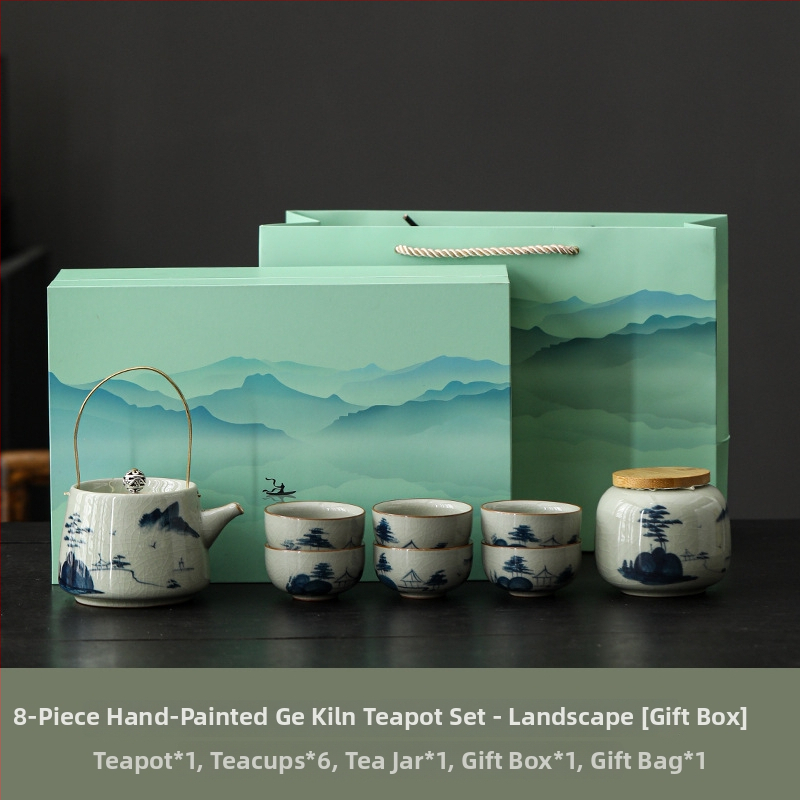 Ge Kiln set de ceai Kung Fu pictat manual, pentru uz casnic, ceainic ceramic de înaltă calitate, cești și gaiwan