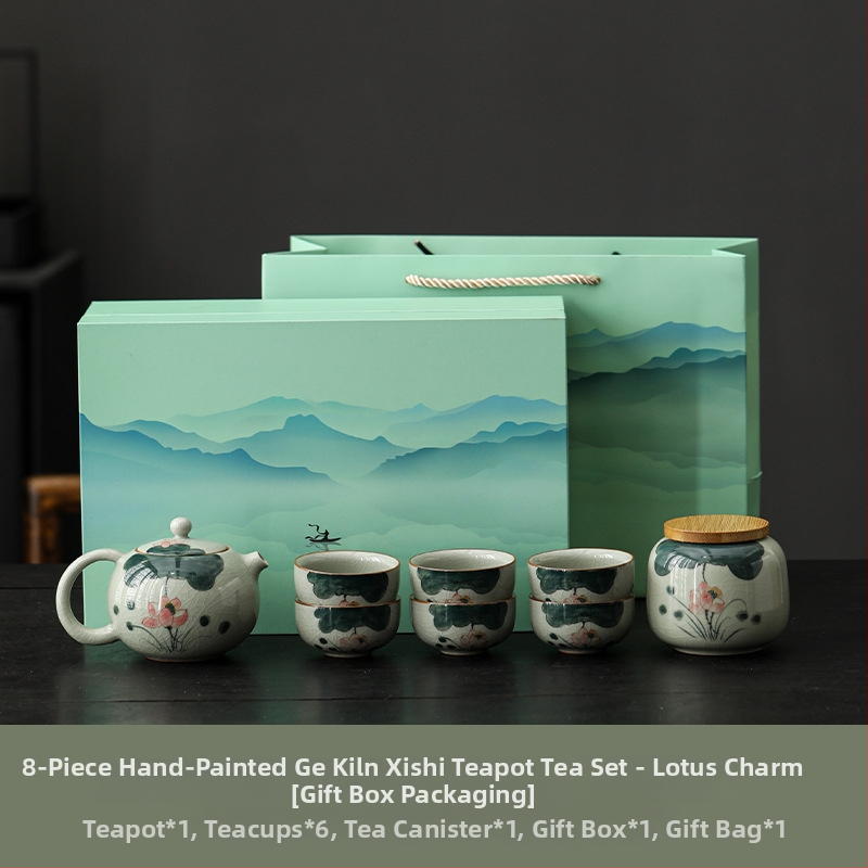 Ge Kiln set de ceai Kung Fu pictat manual, pentru uz casnic, ceainic ceramic de înaltă calitate, cești și gaiwan