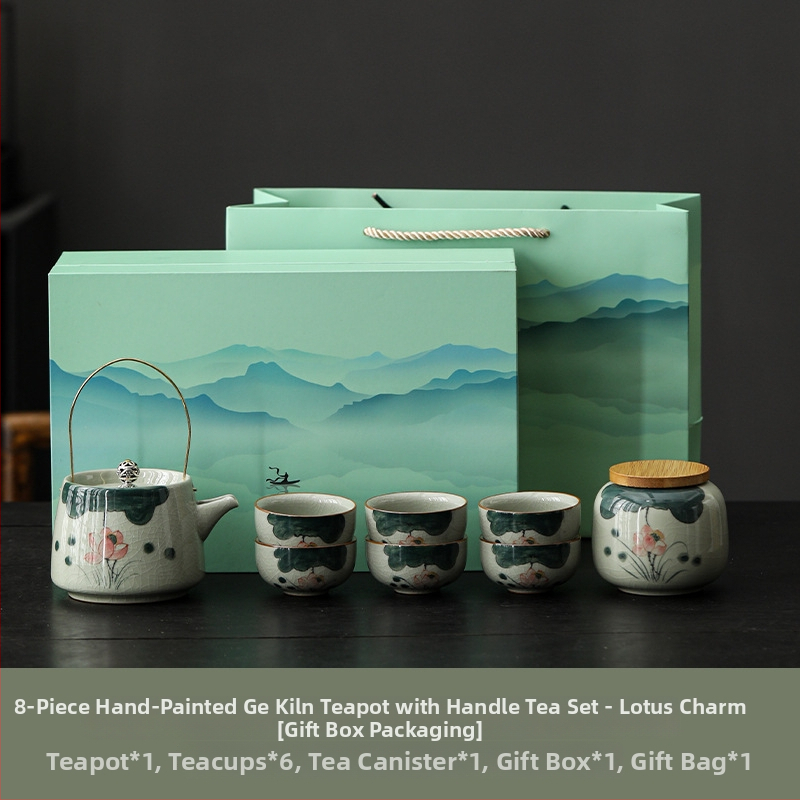 Ge Kiln set de ceai Kung Fu pictat manual, pentru uz casnic, ceainic ceramic de înaltă calitate, cești și gaiwan