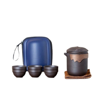 Set de ceai de călătorie din lut purpuriu mineral cu schimbare de culoare — portabil, cu 1 oală și 6 cești, separare apă-ceai, pentru exterior