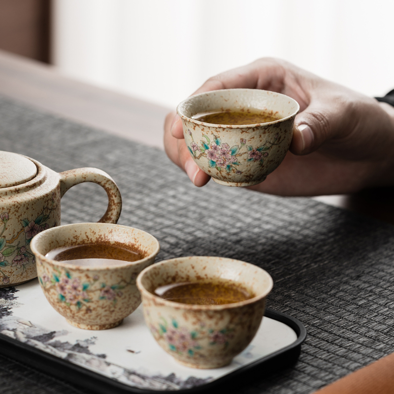 Set de ceai ceramic portabil din porțelan alb, în nuanță jad alb, cu tavă de ceai din bambus, cutie cadou