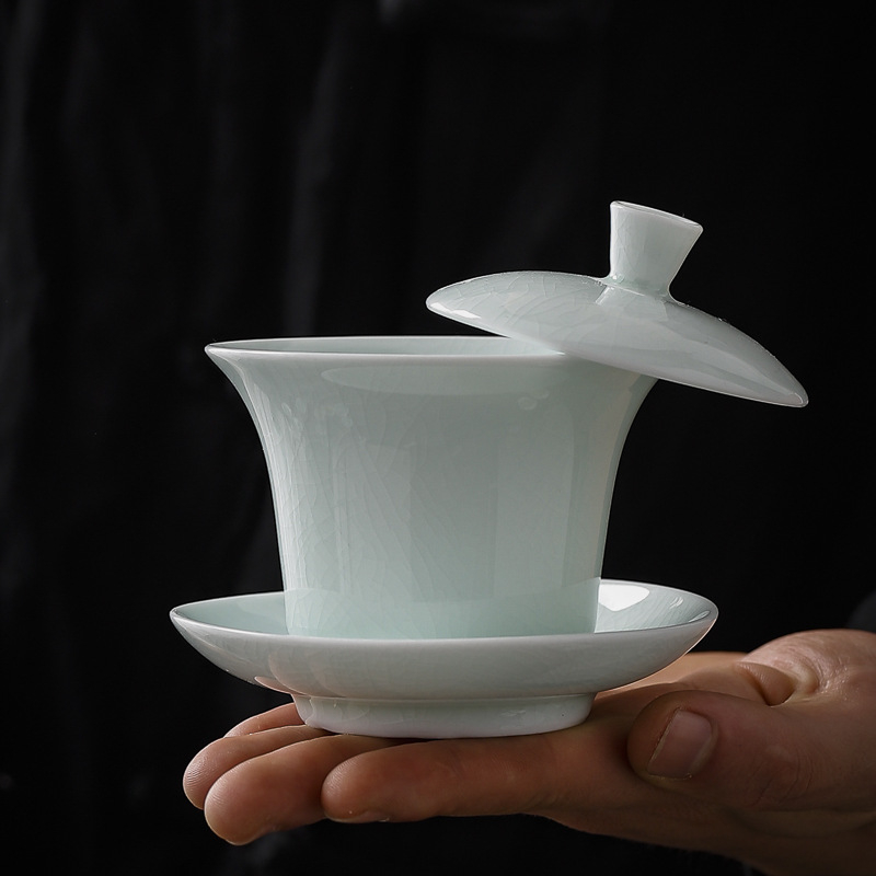Ge Yao set de ceai pentru uz casnic, ceainic ceramic Gongfu cu bol cu capac în trei părți, cadou