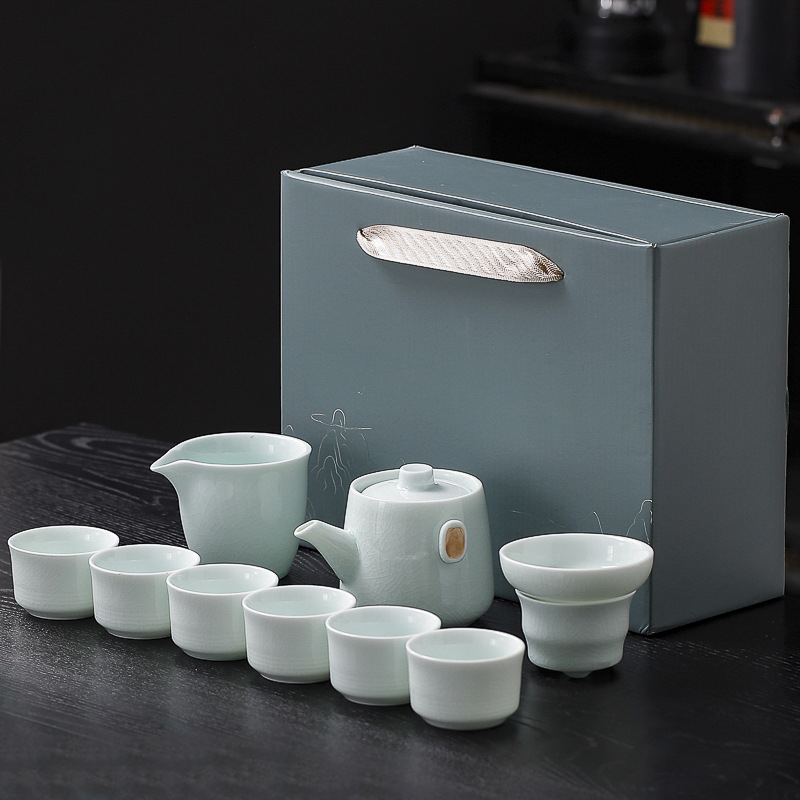 Ge Yao set de ceai pentru uz casnic, ceainic ceramic Gongfu cu bol cu capac în trei părți, cadou