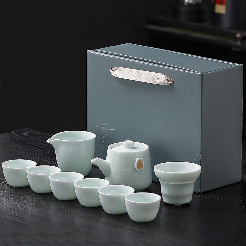 Ge Yao set de ceai pentru uz casnic, ceainic ceramic Gongfu cu bol cu capac în trei părți, cadou