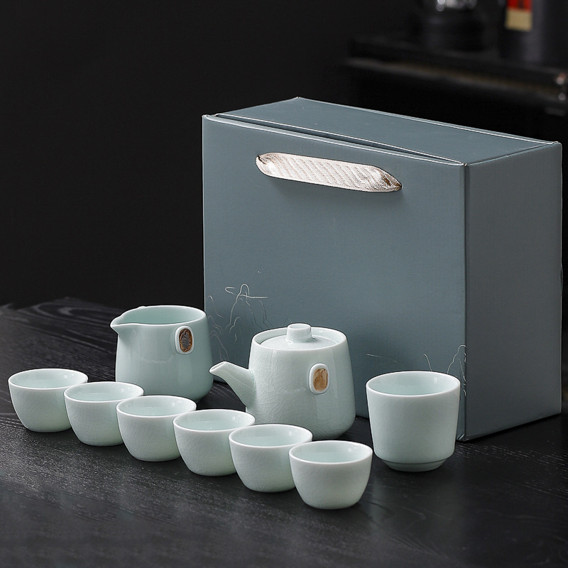 Ge Yao set de ceai pentru uz casnic, ceainic ceramic Gongfu cu bol cu capac în trei părți, cadou