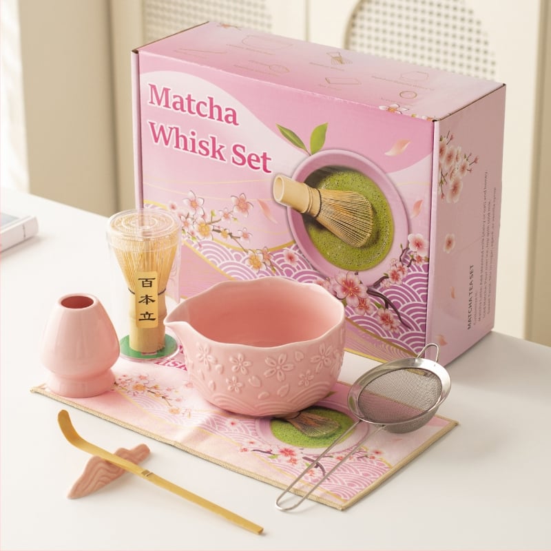 Set japonez de ceai Matcha cu bol de matcha, perie de ceai, unelte de preparare a ceaiului din dinastia Song, tel de bambus cu 100 dinți