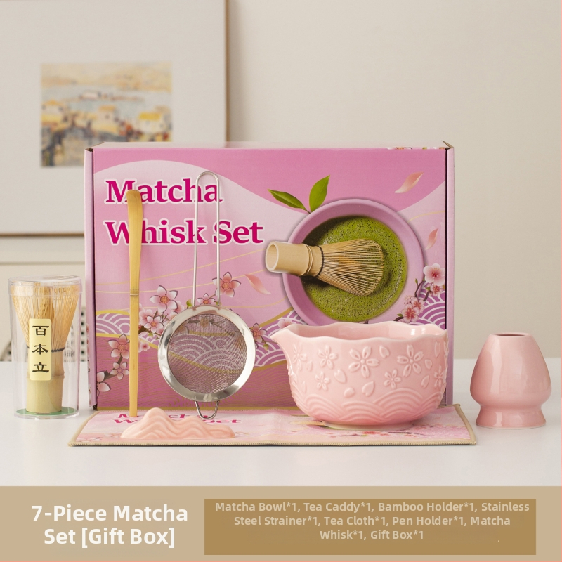 Set japonez de ceai Matcha cu bol de matcha, perie de ceai, unelte de preparare a ceaiului din dinastia Song, tel de bambus cu 100 dinți