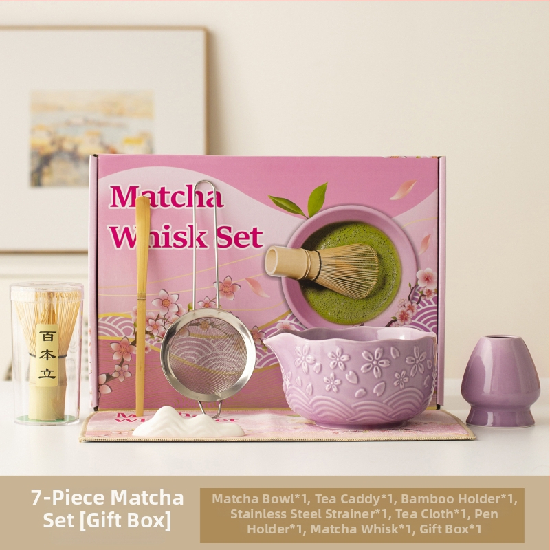 Set japonez de ceai Matcha cu bol de matcha, perie de ceai, unelte de preparare a ceaiului din dinastia Song, tel de bambus cu 100 dinți