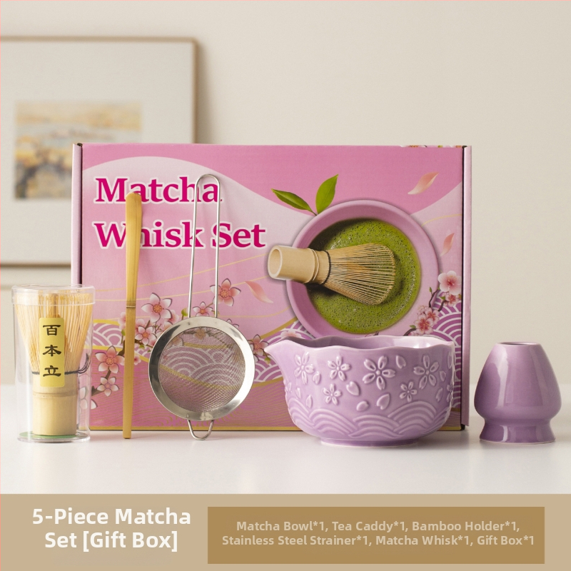 Set japonez de ceai Matcha cu bol de matcha, perie de ceai, unelte de preparare a ceaiului din dinastia Song, tel de bambus cu 100 dinți
