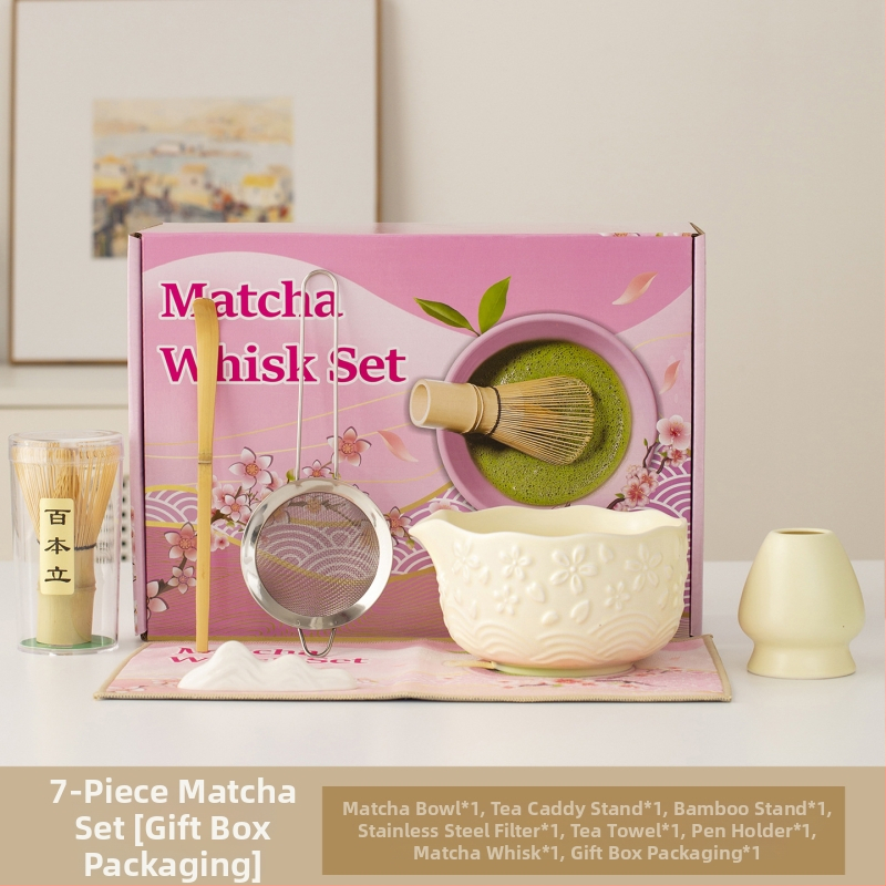 Set japonez de ceai Matcha cu bol de matcha, perie de ceai, unelte de preparare a ceaiului din dinastia Song, tel de bambus cu 100 dinți
