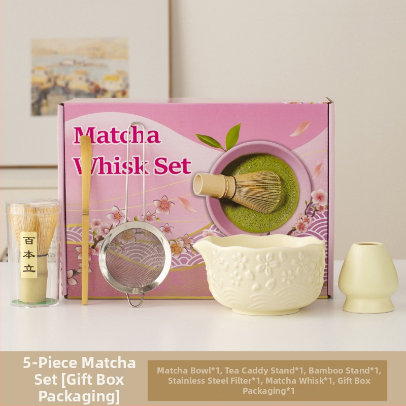 Set japonez de ceai Matcha cu bol de matcha, perie de ceai, unelte de preparare a ceaiului din dinastia Song, tel de bambus cu 100 dinți