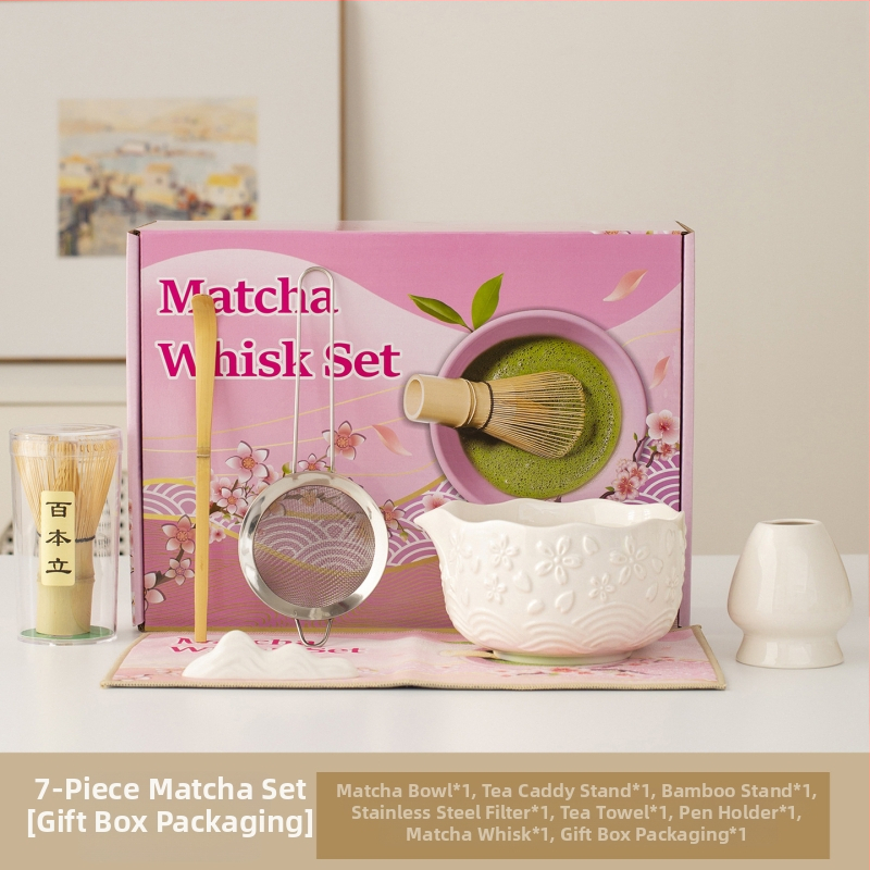 Set japonez de ceai Matcha cu bol de matcha, perie de ceai, unelte de preparare a ceaiului din dinastia Song, tel de bambus cu 100 dinți