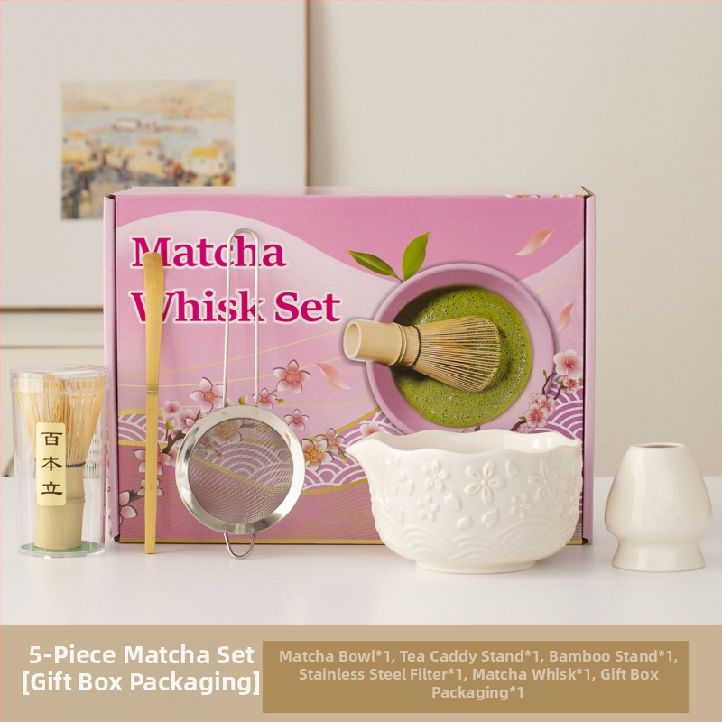 Set japonez de ceai Matcha cu bol de matcha, perie de ceai, unelte de preparare a ceaiului din dinastia Song, tel de bambus cu 100 dinți