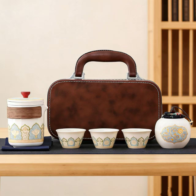 Set de ceai ceramic pentru călătorii — ceainic portabil și trei căni, pentru birou