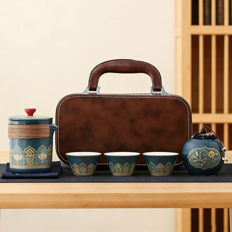 Set de ceai ceramic pentru călătorii — ceainic portabil și trei căni, pentru birou