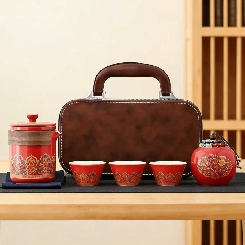 Set de ceai ceramic pentru călătorii — ceainic portabil și trei căni, pentru birou
