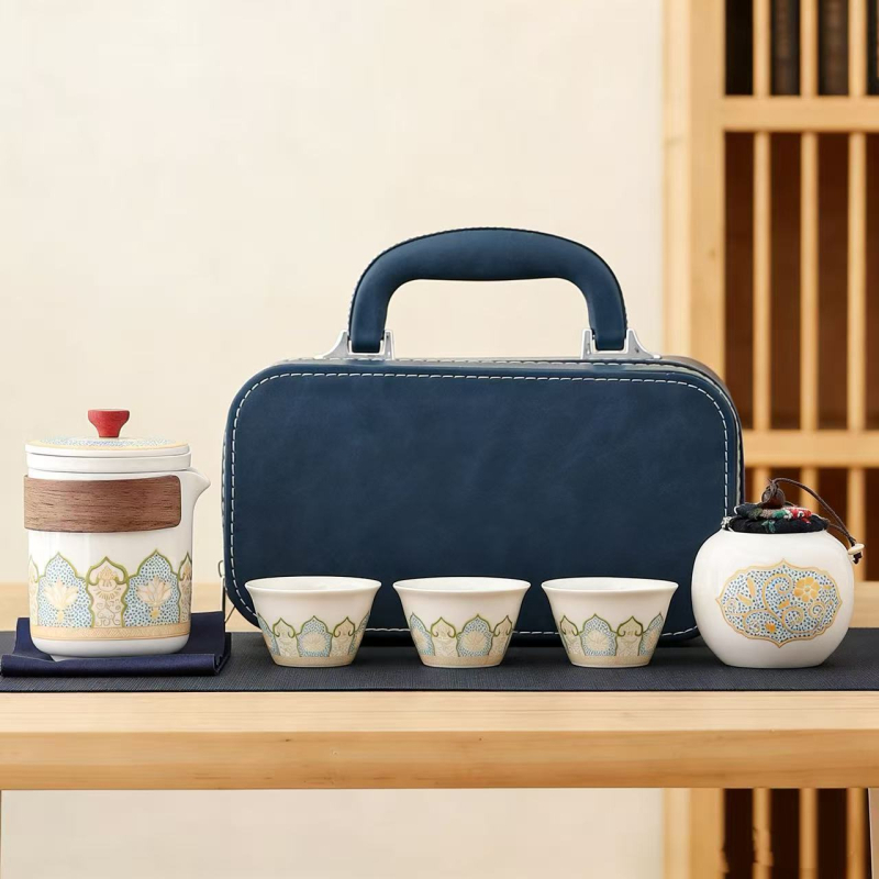 Set de ceai ceramic pentru călătorii — ceainic portabil și trei căni, pentru birou