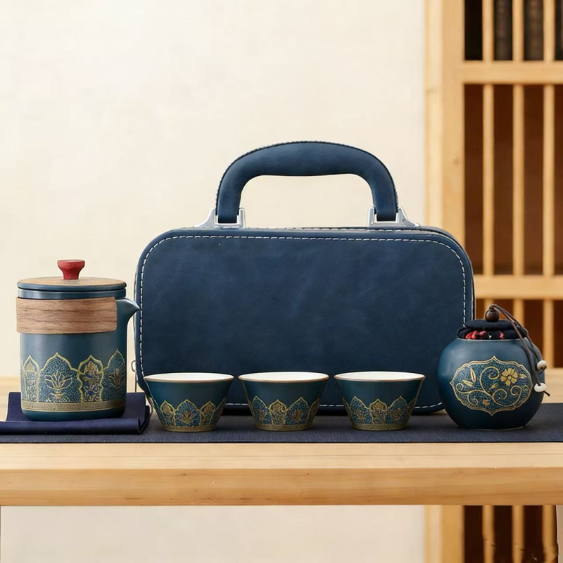 Set de ceai ceramic pentru călătorii — ceainic portabil și trei căni, pentru birou